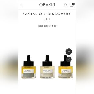 NWT Obakki Facial Oil Discovery set Macadamia, Baobob, Prickly Pear Oils